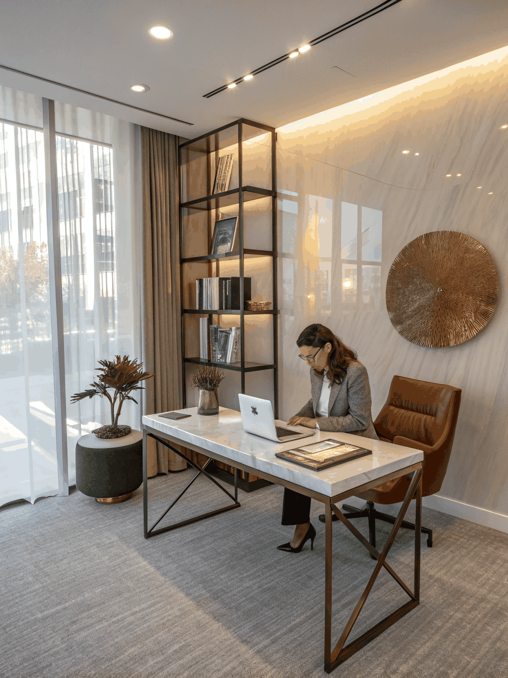 One-on-one executive English coaching in a modern office