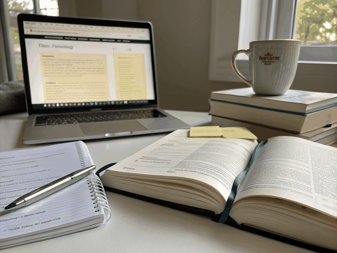Professional coaching environment with laptop and study materials